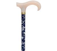Petite Adjustable Derby Walking Stick - Navy Blue/White Floral