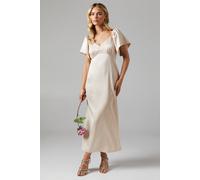 Petite Angel Sleeve Satin Bridesmaids Midi Dress Oasis Champagne 14