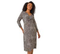 Petite Animal Print Twist Stretch Midi Dress Roman Beige 18