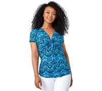 Petite Aztec Knot Detail V-Neck Stretch Top Roman Blue 12