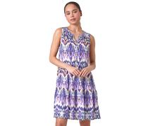 Roman Petite Aztec Print Button Front Dress for Women UK - Ladies Everyday Holiday Spring Summer V-Neckline Comfy Soft Evening Vacation Work Party - Petite Purple - Size 14