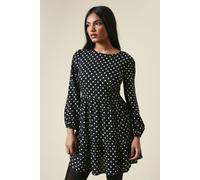Womens Petite Black Spot Tiered Hem Mini Dress Black 12