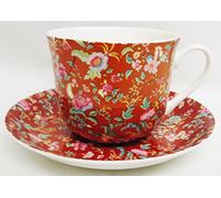 Petite Bombay Breakfast Cup & Saucer Petite Bombay Metallic Tangerine Orange Fine Bone China Large Cup & Saucer Hand Decorated in The U.K. Free UK Delivery