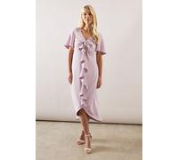 Petite Bow Detail Ruffle Midi Dress Wallis Lilac 10