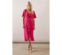 Petite Bow Detail Ruffle Midi Dress Wallis Pink 10