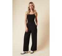 Womens Petite Button Tailored Wide Leg Trouser Black 12