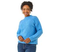 Roman Petite Cable Knit Jumper for Women UK - Ladies Everyday Autumn Winter High Neckline Comfy Soft Evening Vacation Work Party Night Out - Petite Blue - Size 10
