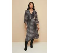 Petite Chain Print Zip Pleat Detail Dress Wallis Black 14