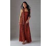Petite Chiffon Neck Tie Bandeau Ruched Maxi Dress Warehouse Orange 8