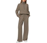 petite co ord sets for women Womens Two Piece Full Set Tracksuit Co Ord Sets for Women Long Sleeve Oversized Half Zip Sweatshirt Pullover Drawstrings Wide Leg Trousers Sweatpants Outfits