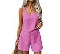 petite co ords sets for women uk summer 2 piece beach vacation cruise outfits plus size sleeveless round neck linen vest tops wide leg drawstring shorts lounge wear set holiday party wear