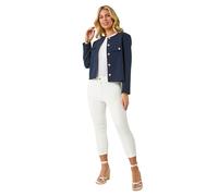 Petite Collarless Button Up Jacket Roman Navy 14