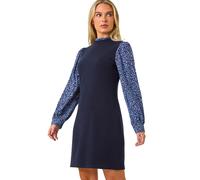 Petite Contrast Frill Neck Stretch Dress Roman Navy 18