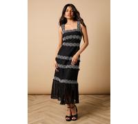 Petite Contrast Lace Strappy Midi Dress Oasis Black 12