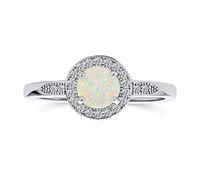 Petite Dainty CZ Halo Circle 1CT Round Solitaire Created White Opal Engagement Ring With Side Stone Accent Gemstone Ring For Women .925 Sterling Silver October Birthstone