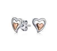 Petite Delicate Tiny Two-Toned Double Heart-Shaped Stud Earrings for Women, Girlfriend, Teen Rose Gold Plated .925 Sterling Silver
