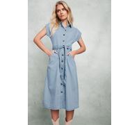 M&Co Petites Petite Denim Shirt Dress - Women's Light Blue