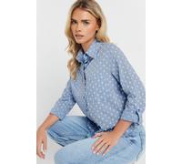 M&Co Petites Petite Cotton Dobby Long Sleeve Shirt - Women's Blue