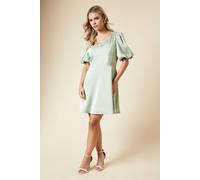 Womens Petite DP Luxe Square Neck Puff Sleeve Mini Dress Sage 8