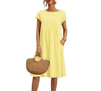 Petite Dresses for Women,Summer Dresses for Women UK 2025 Boho Causal Short Sleeve Vacation Floral Button Linen Dress with Pockets Ladies Maxi Printing Party Club Elegant Beach Dresses Yellow M