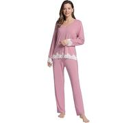 Petite Dusty Rose Long Sleeve Pyjama Set with Lace Trim Small