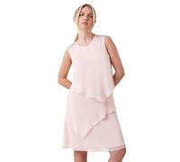 Roman Petite Embellished Tiered Shift Dress for Women UK - Ladies Autumn Everyday Winter Holiday Round Neckline Comfy Sleeveless Soft Knee Length Frock Night Out Gowns - Petite Baby Pink - Size 14