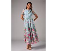 Petite Embroidered Mesh Midi Dress With Lace Trim Coast Blue 10