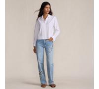 Petite Embroidered Relaxed Straight Leg Jeans, Mid Rise lands end Blue 14