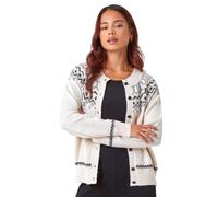 Roman Petite Fairisle Button Cardigan for Women UK - Ladies Everyday Autumn Winter Round Neckline Comfy Soft Evening Vacation Work Party Night Out - Petite Ivory - Size 16