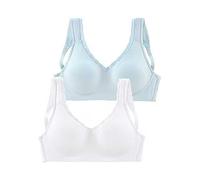 Petite Fleur Pack of 2 Non-Wired Lace Trim Bras Blue / White