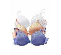 Petite Fleur Pack of 3 Push-Up Bras Lavender / Tangerine / White