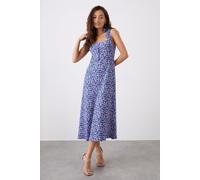 Womens Petite Floral Button Front Tie Shoulder Midi Dress Lilac 12