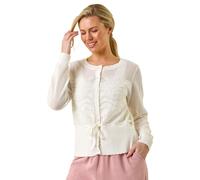 Roman Petite Floral Button Up Cardigan for Women UK - Ladies Everyday Holiday Spring Summer Round Neckline Comfy Soft Evening Vacation Work Party - Petite White - Size 14
