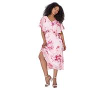 Roman Petite Floral Cape Chiffon Midi Dress for Women UK - Ladies Everyday Holiday Spring Summer V-Neckline Comfy Soft Evening Vacation Work Party - Petite Light Pink - Size 12