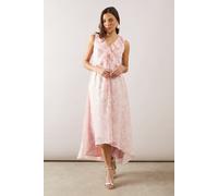 Petite Floral Jacquard Ruffle Hi-Low Midi Dress Wallis Coral 14