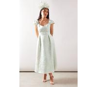 Petite Floral Jacquard Satin Fit & Flare Midaxi Dress Wallis Sage 10