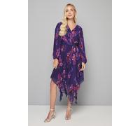 Petite Floral Pleated Asymmetric Wrap Dress Wallis Cobalt 16