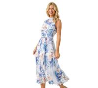 Petite Floral Pleated Halter Neck Midi Dress Roman Blue 18