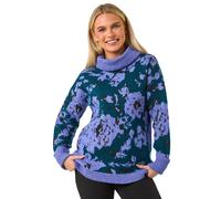 Petite Floral Print Roll Neck Jumper Roman Blue 18