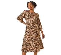 Petite Floral Stretch Midi Dress Roman Brown 14