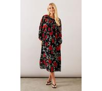 Petite Floral Tie Neck Midi Dress Wallis Black 12