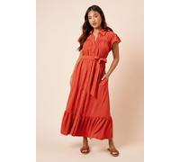 Petite Frill Sleeve Belted Midi Shirt Dress Dorothy Perkins Orange 8