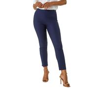 Roman Originals Stretch Trousers for Women UK Ladies High Waisted Pants Pull On Leggings Smart Slimming Office Work Fitted Tailored Tapered Regular & Plus Sizes - Petite Navy (26 in) - Size 14