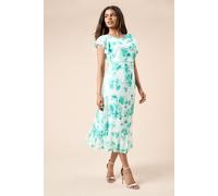 Petite Green Floral Frill Sleeve Belt Detail Mesh Jersey Midi Dress Dorothy Perkins Green 6