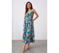 Womens Petite Green Floral Tiered Pocket Midi Dress Green 8