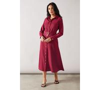 Petite Heavy Crepe Stud Detail Utility Dress Wallis Burgundy 10