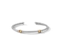 Petite Helena Classic Cable Station Bracelet in Sterling Silver with 18ct Yellow Gold with Diamonds - Size Large