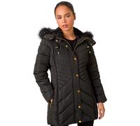 Petite Hooded Longline Quilted Coat Roman Black 14