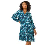 Petite Ikat Print Tiered Hem Dress Roman Teal 16