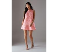 Petite Jacquard Peplum Hem Open Back Mini Dress Warehouse Pastel Pink 12